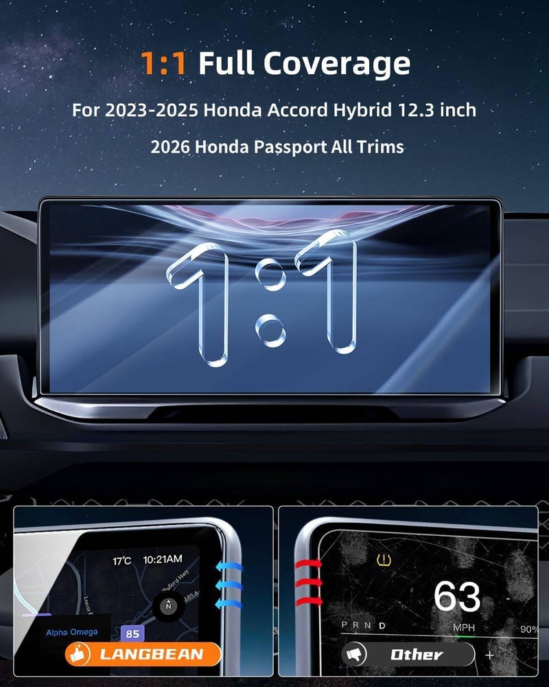 LANGBEAN Accord Hybrid Screen Protector for 2023 2024 2025 2026 Honda Accord Hybrid (Sport, EX-L, Sport-L, Touring) + 2026 Passport 12.3 inch Touchscreen, HD Clear, High Sensitivity, 9H Tempered Glass - Image 2